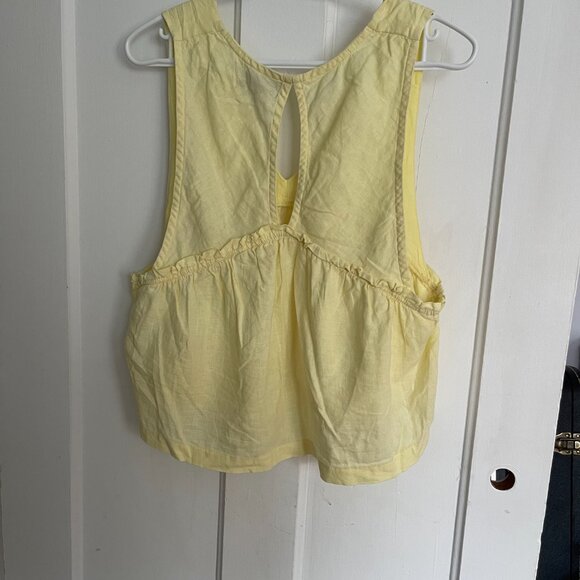 Butter Yellow Linen Sleeveless Babydoll Peplum Top - Picture 4 of 6